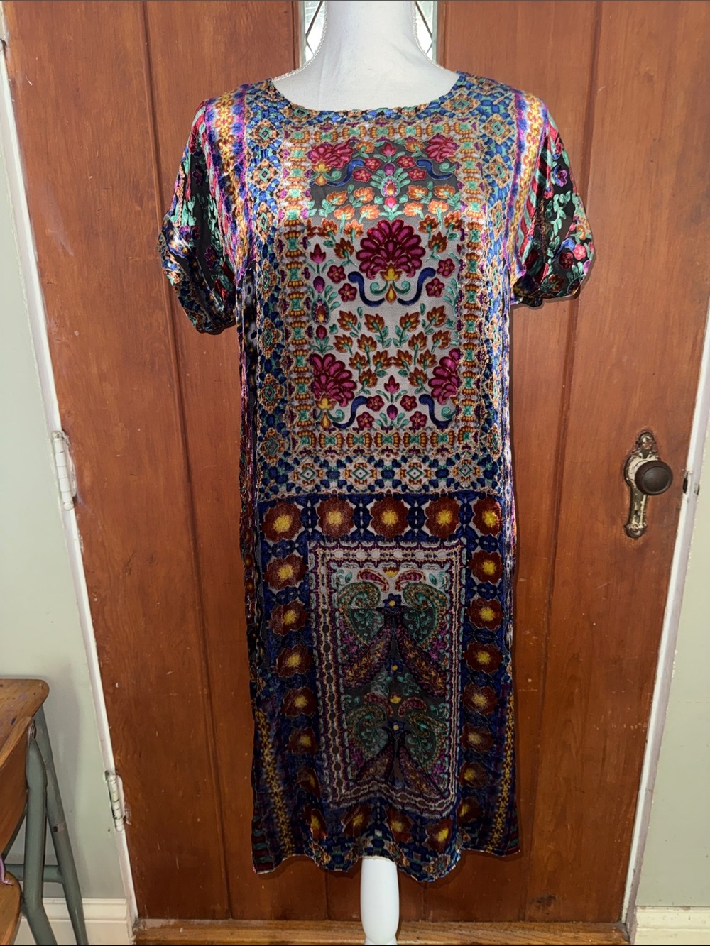 Johnny Was Gorgeous Crushed Velvet Multicolor Floral Dress Excellent XS fits S